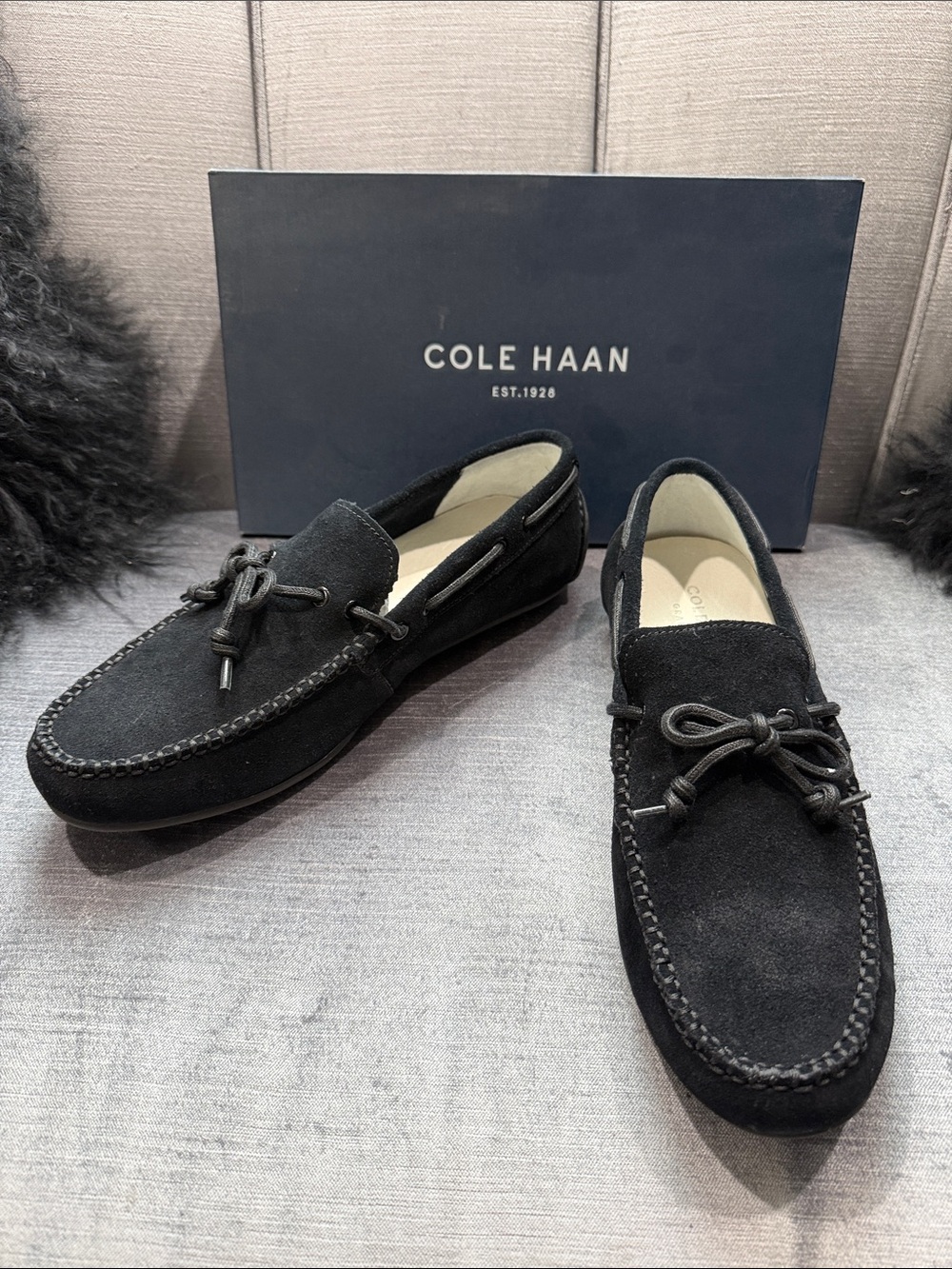 Cole Haan Black Suede Slip-On Moccasin Loafers